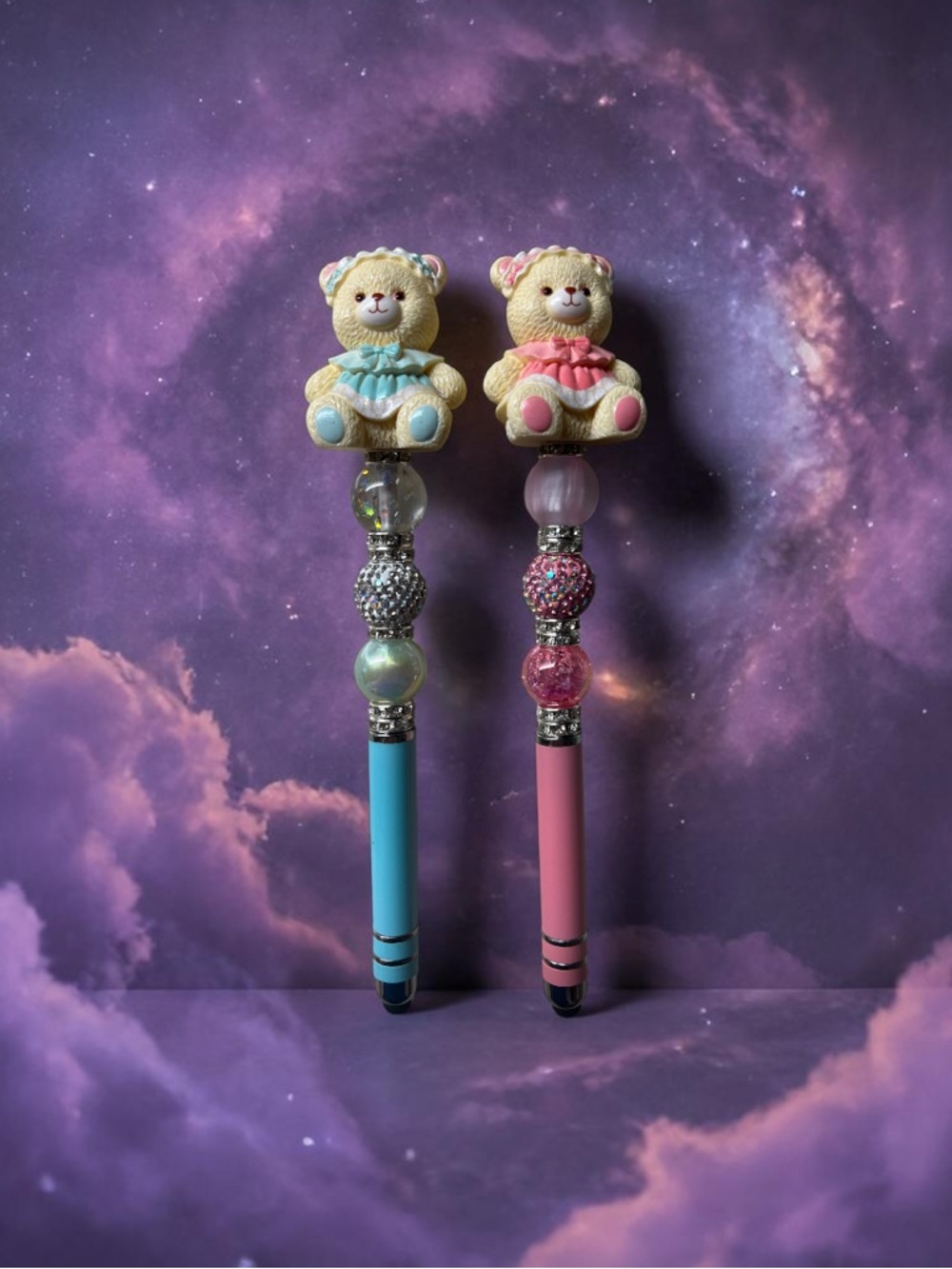 Cute Bear Beaded Stylus Pen Blue only